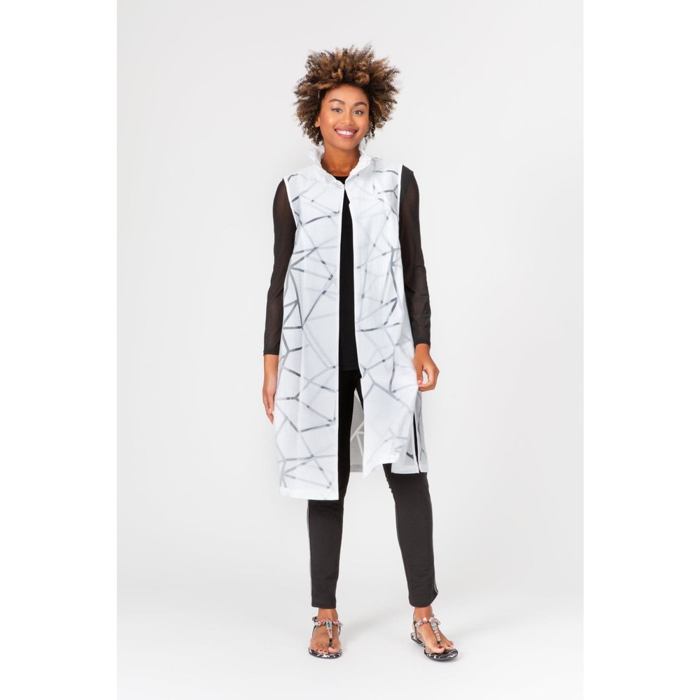 Berek Women's Long White Vest Size XXL Octagon Pattern Summer Swim Cover Up NWT